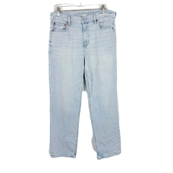 American Eagle Stretch Super Hi-Rise Straight Jeans Light Wash Size 12 SHORT 12S - Picture 1 of 12